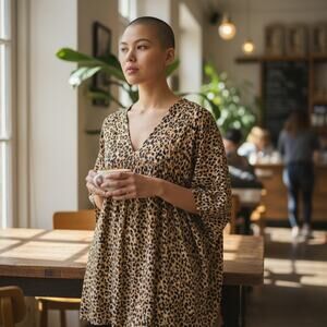 ZARA TRF Collection Leopard Print Babydoll Mini Dress Tan Black Brown Size L NWT